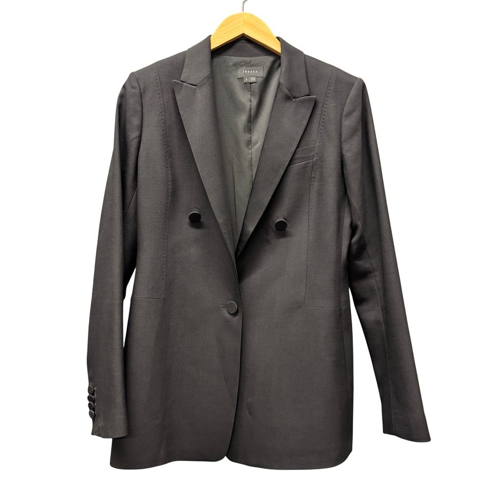 Theory Blazer Womens 8 Kevina P Black Professional Single Button Jacket Classic